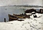 Jaime Morera Galicia Snowy Bank of Lake Trasimeno oil